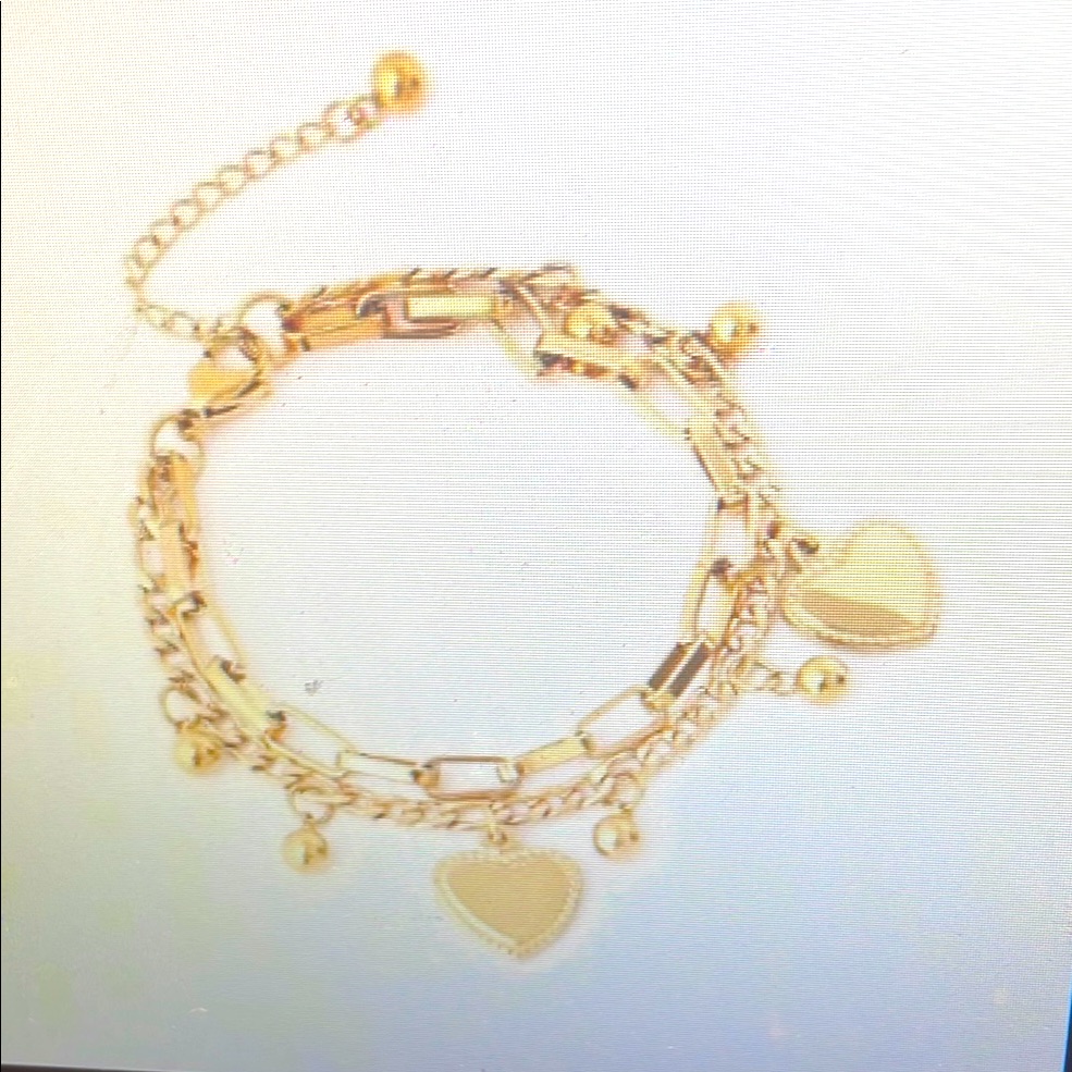 Gold Double-Chain Heart Charm Bracelet